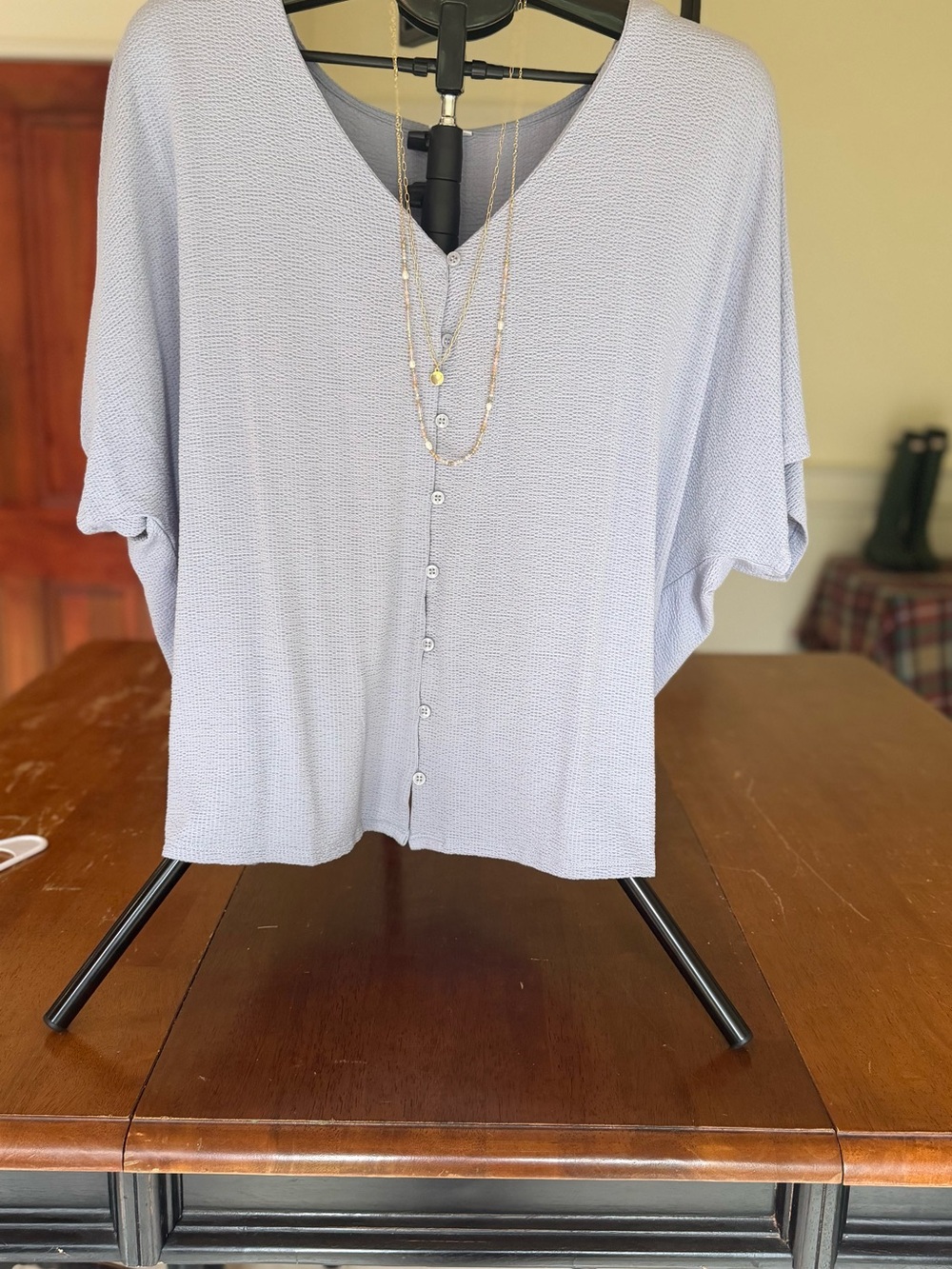 Relaxed Light Blue Button-Front Women’s Top